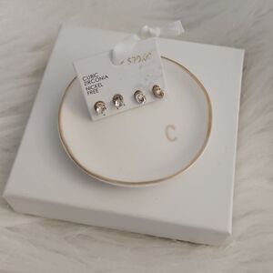 "C" Monogram Earrings and Dish Gift Set